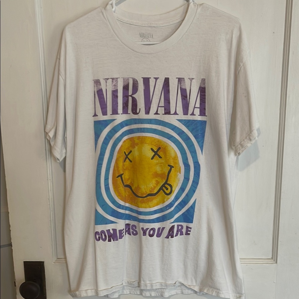 NIRVANA White Tee with Purple and Blue Design